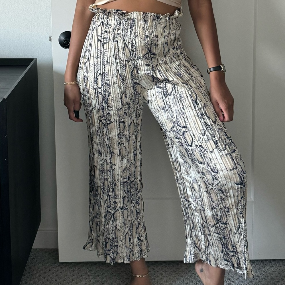 SHEIN Navy and Cream Snake Print Wide Leg Pants